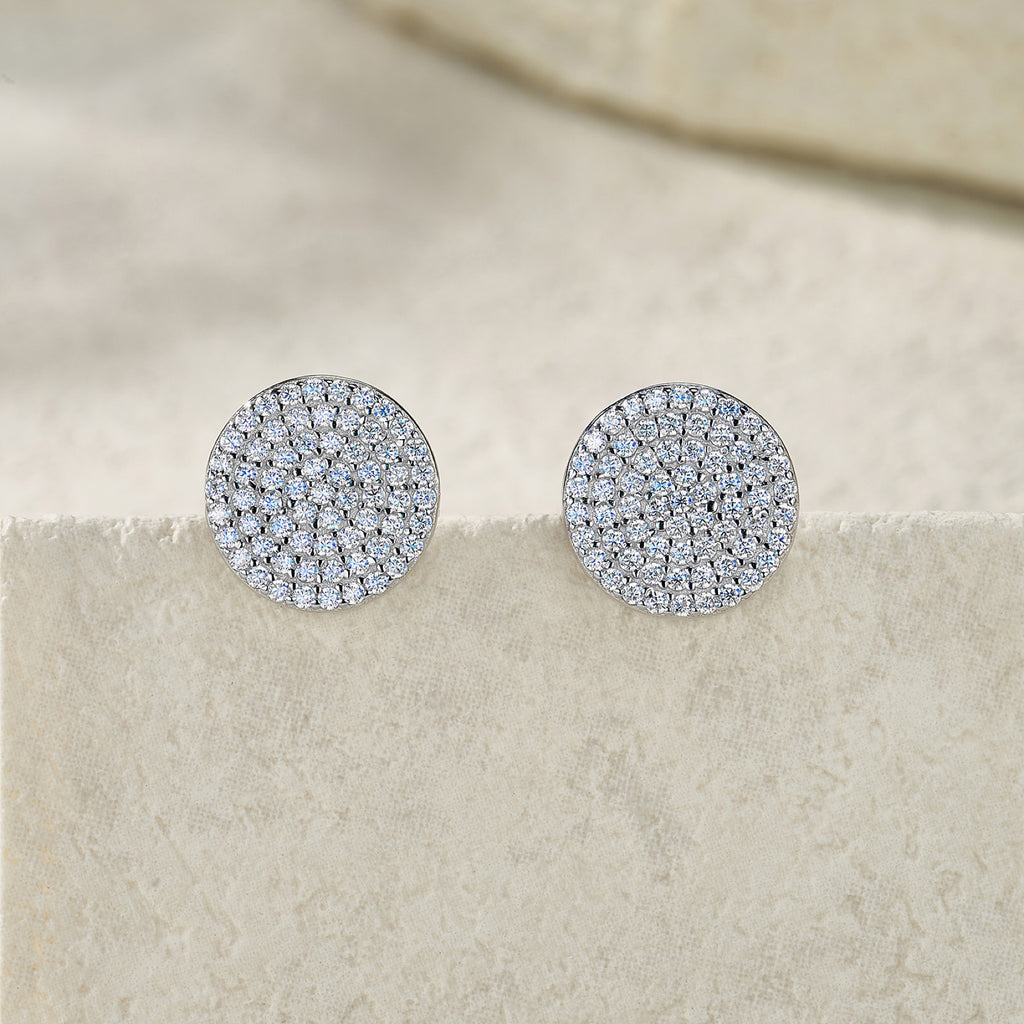 Disco Moissanite Pavé Disc Stud Earrings in Sterling Silver