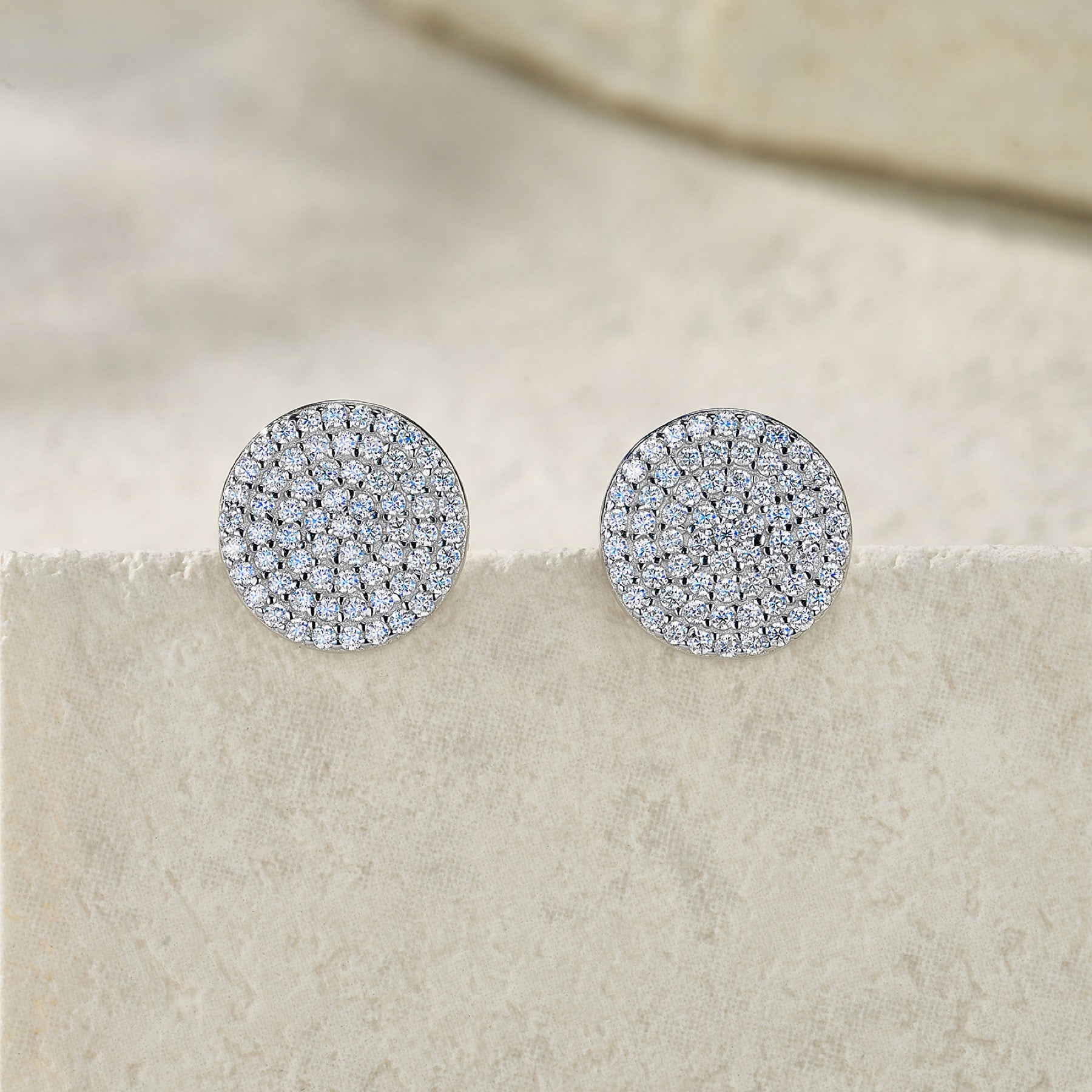 Disco Moissanite Pavé Disc Stud Earrings in Sterling Silver