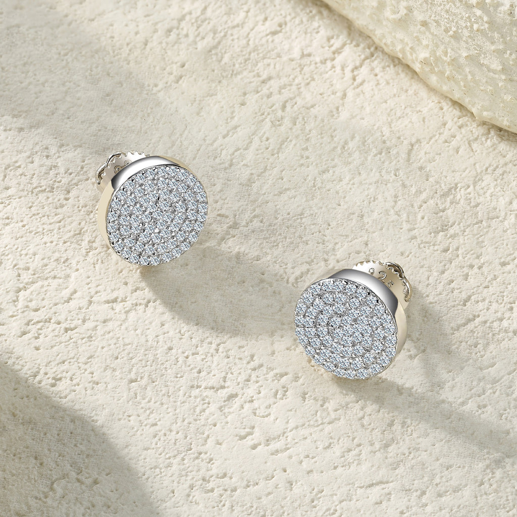 Disco Moissanite Pavé Disc Stud Earrings in Sterling Silver