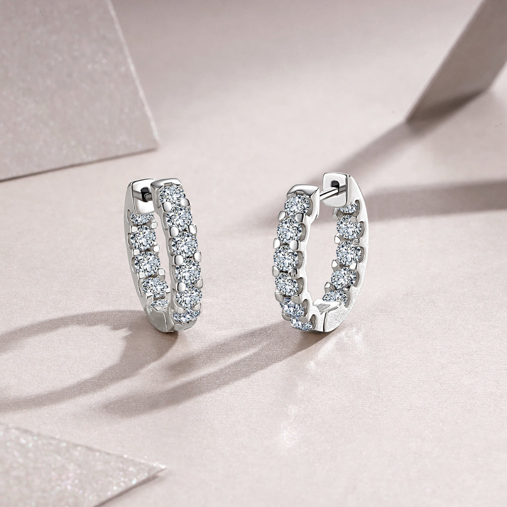 Etch Moissanite Huggie Hoop Earrings in Sterling Silver