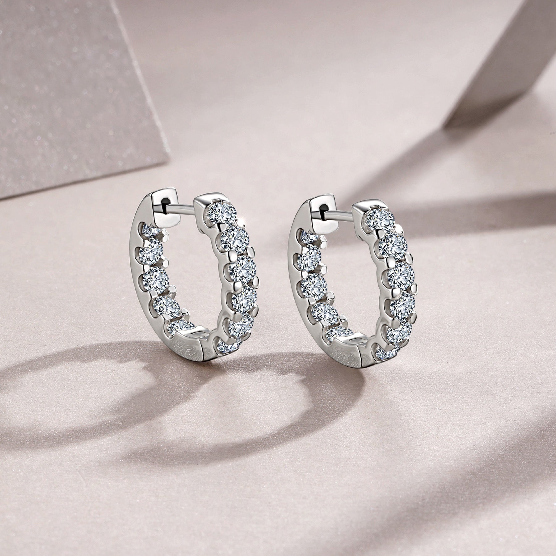 Etch Moissanite Huggie Hoop Earrings in Sterling Silver