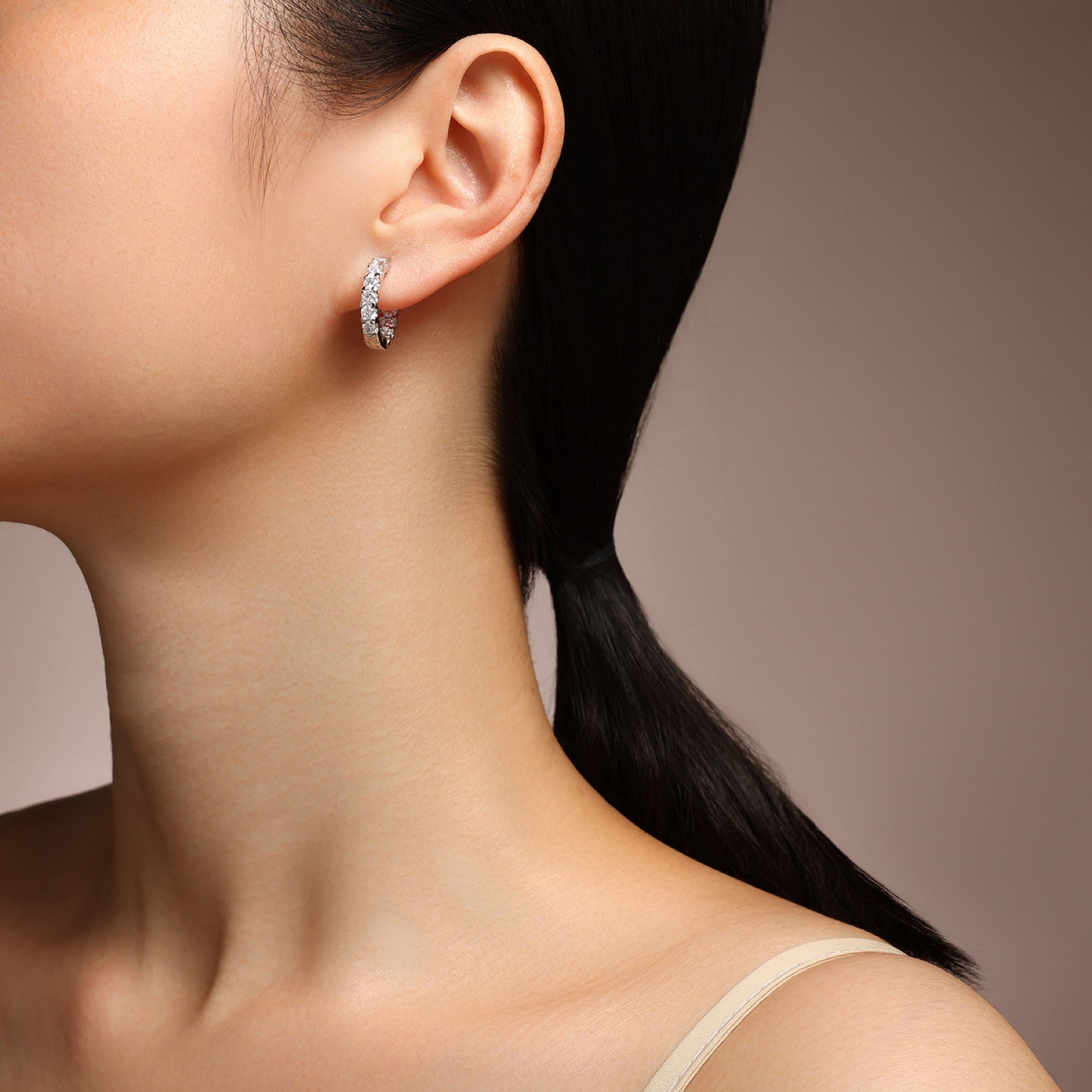 Etch Moissanite Huggie Hoop Earrings in Sterling Silver