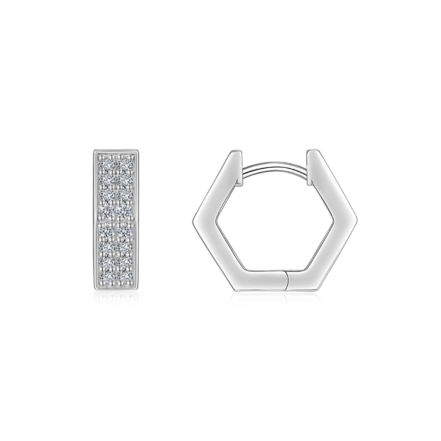 Honeycomb Moissanite Hexagon Huggie Hoop Earrings in Sterling Silver