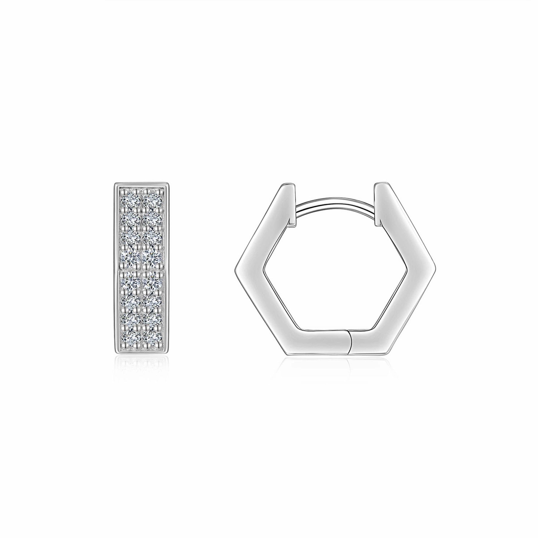 Honeycomb Moissanite Hexagon Huggie Hoop Earrings in Sterling Silver