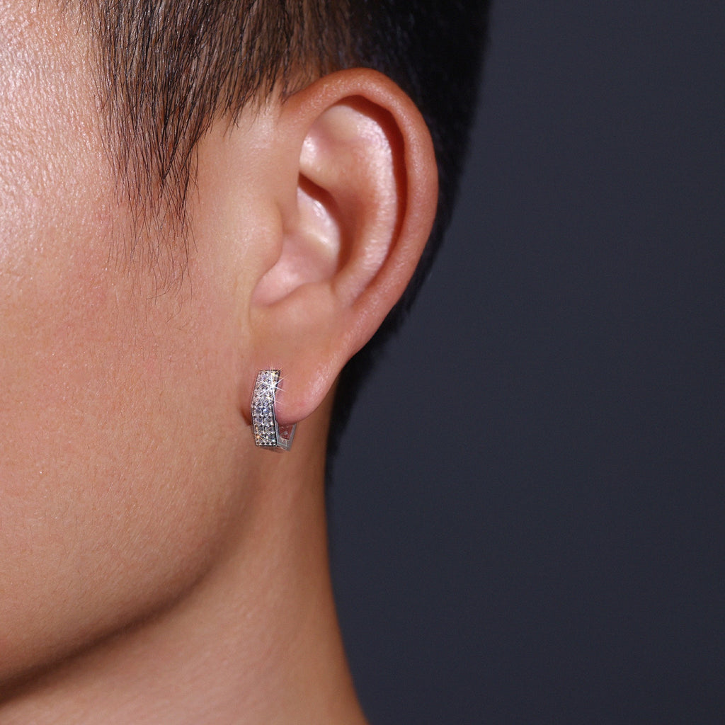 Honeycomb Moissanite Hexagon Huggie Hoop Earrings in Sterling Silver