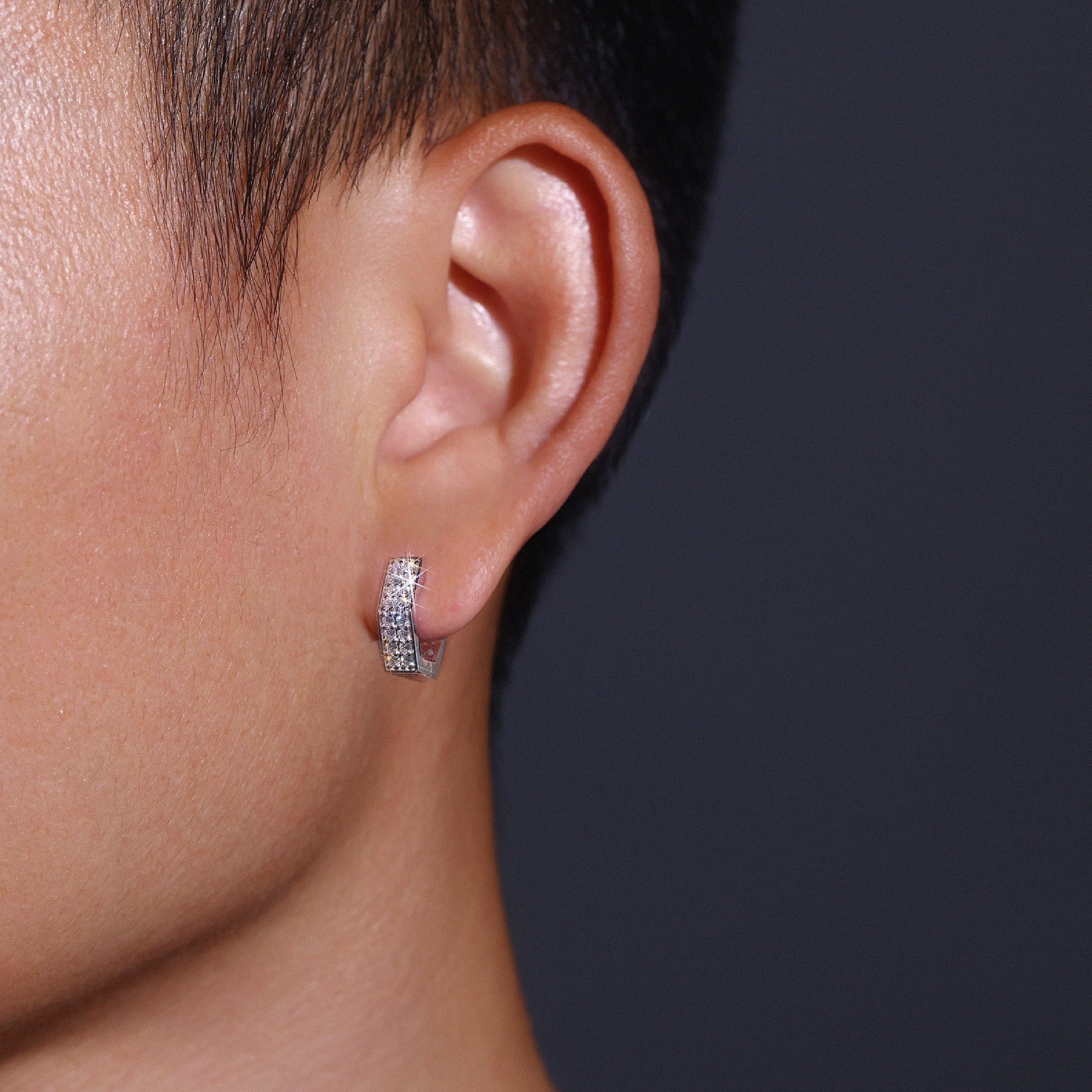 Honeycomb Moissanite Hexagon Huggie Hoop Earrings in Sterling Silver