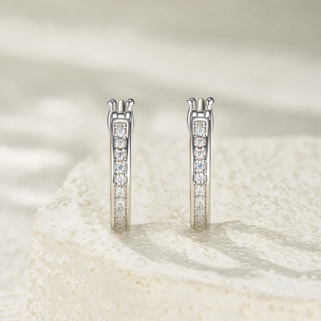 Rill Moissanite Huggie Hoop Earrings in Sterling Silver