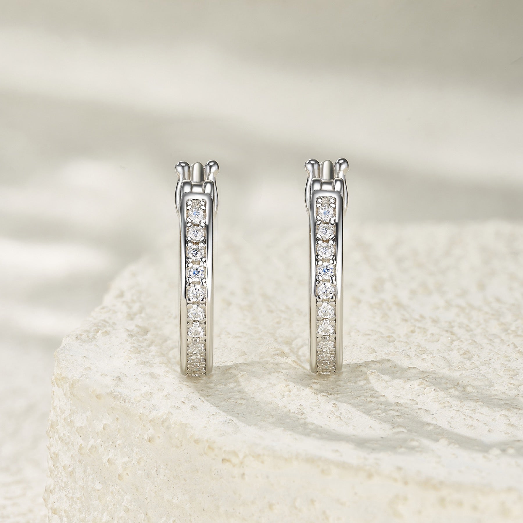 Rill Moissanite Huggie Hoop Earrings in Sterling Silver