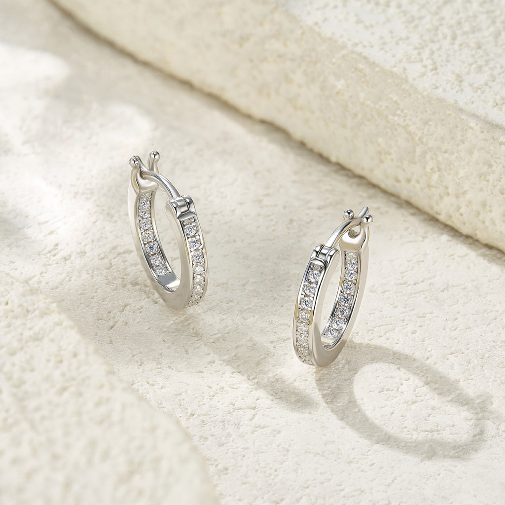 Rill Moissanite Huggie Hoop Earrings in Sterling Silver