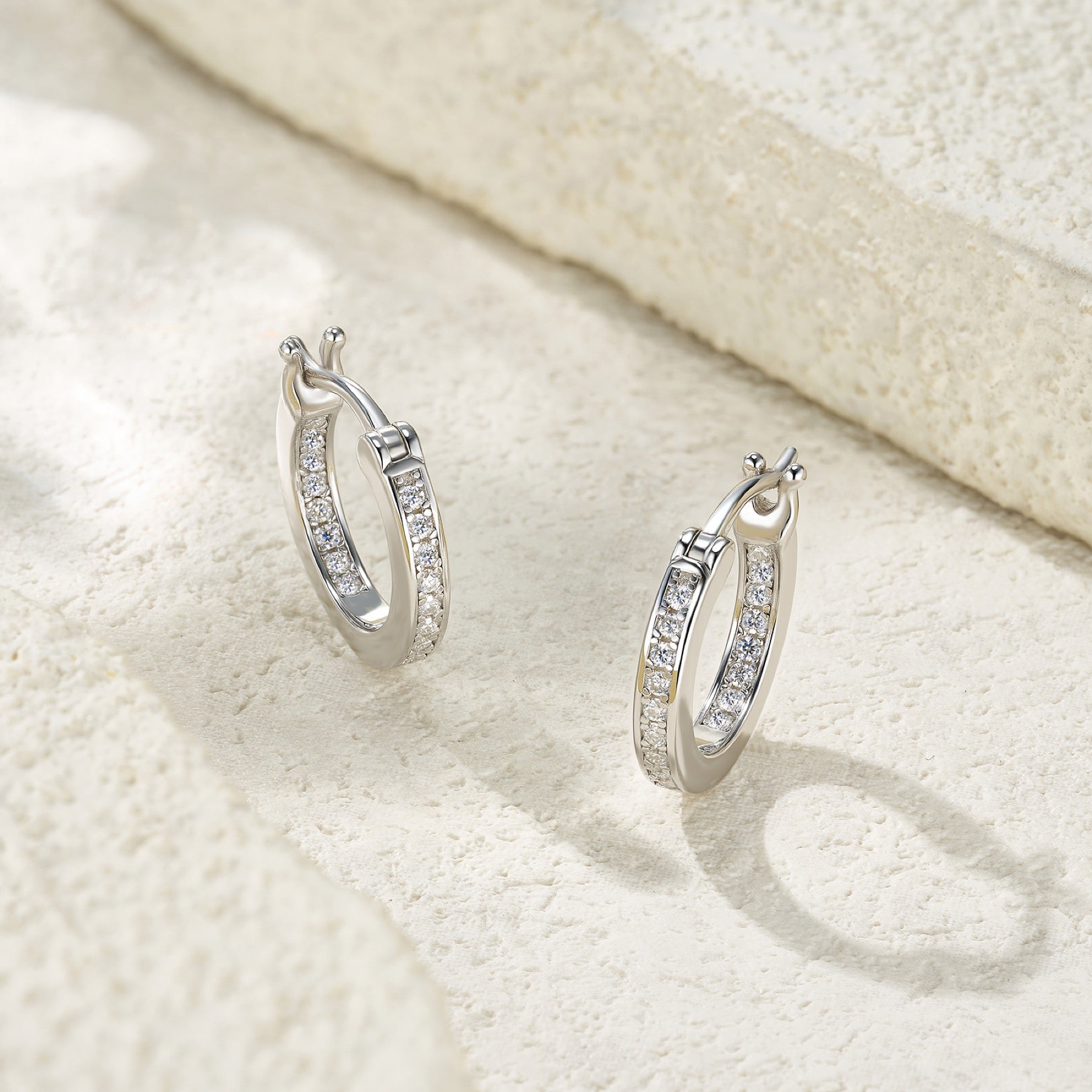 Rill Moissanite Huggie Hoop Earrings in Sterling Silver