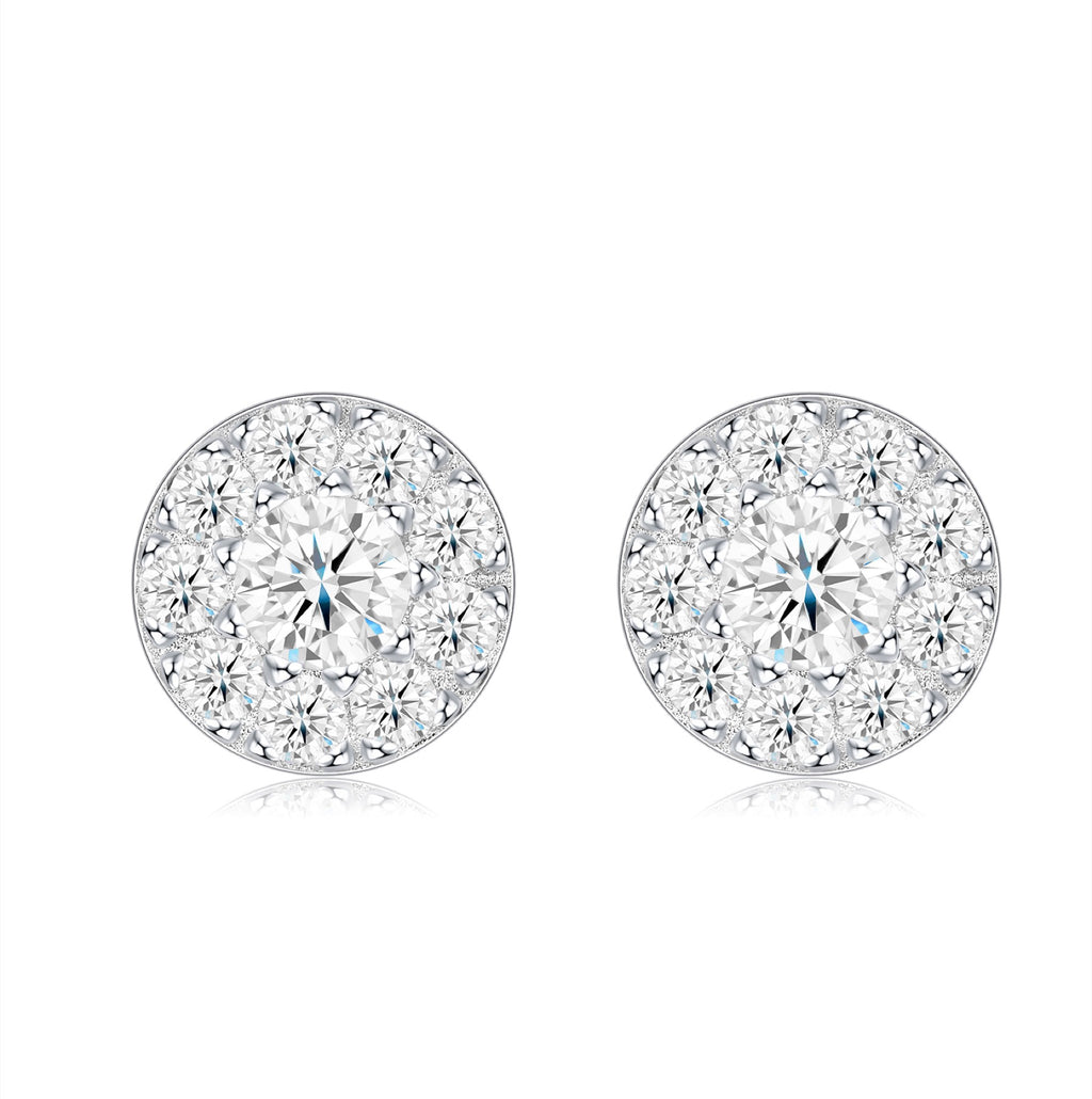 Dot Moissanite Halo Stud Earrings in Sterling Silver
