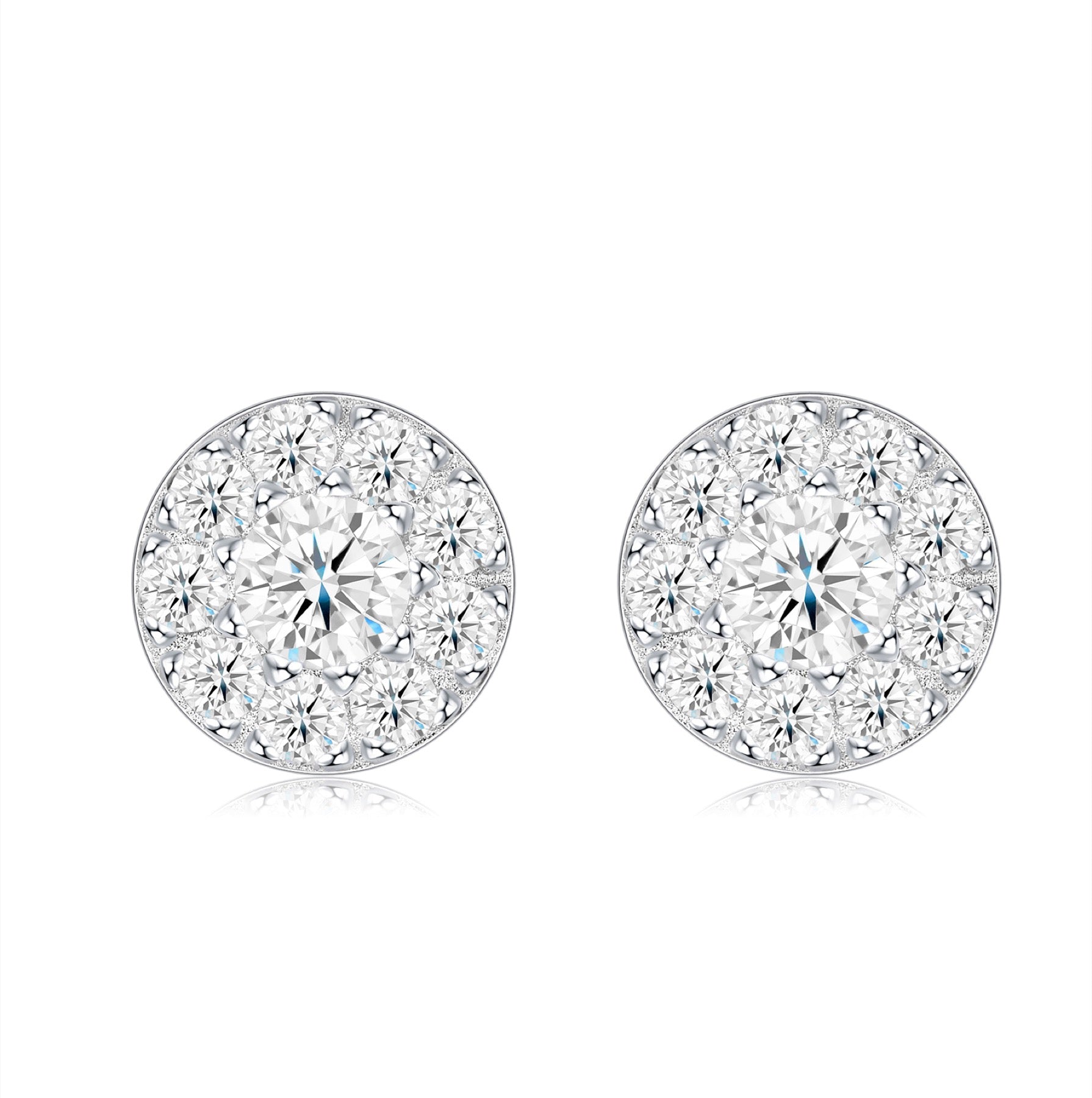 Dot Moissanite Halo Stud Earrings in Sterling Silver