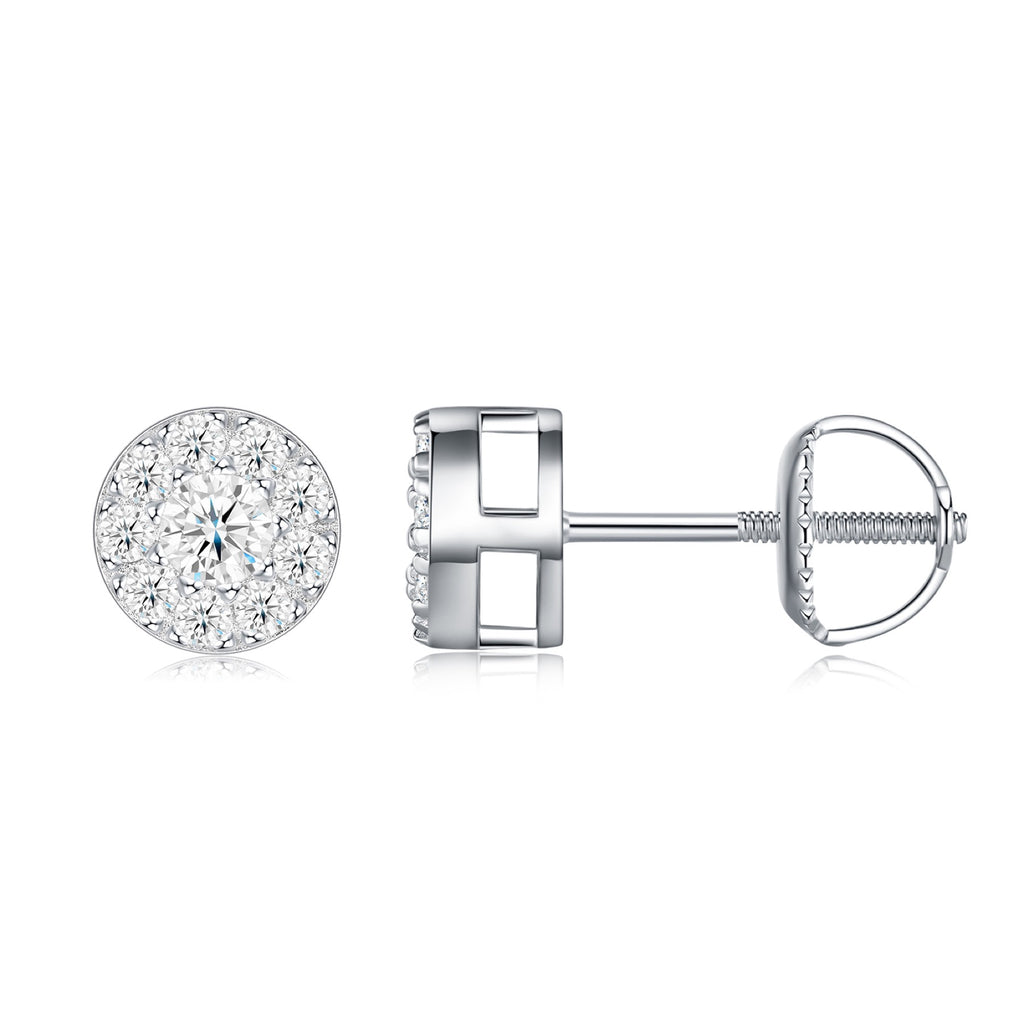 Dot Moissanite Halo Stud Earrings in Sterling Silver