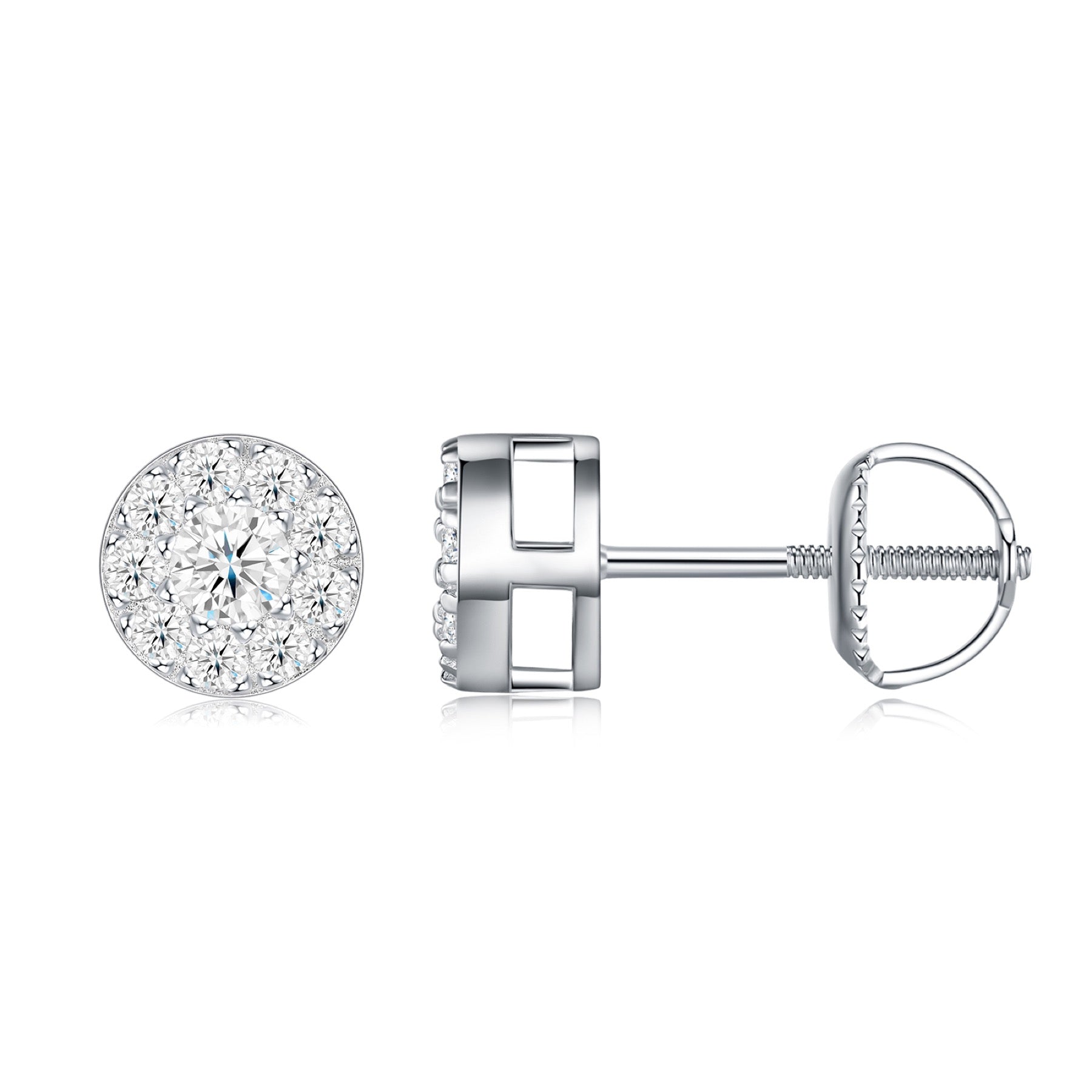 Dot Moissanite Halo Stud Earrings in Sterling Silver