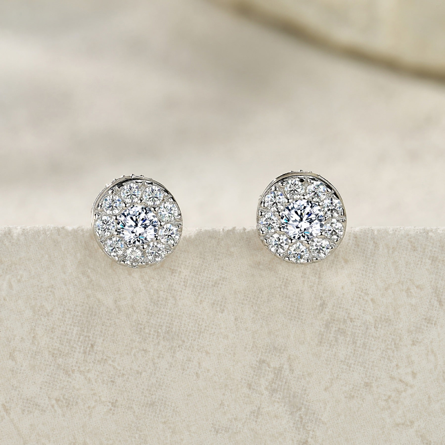 Dot Moissanite Halo Stud Earrings in Sterling Silver
