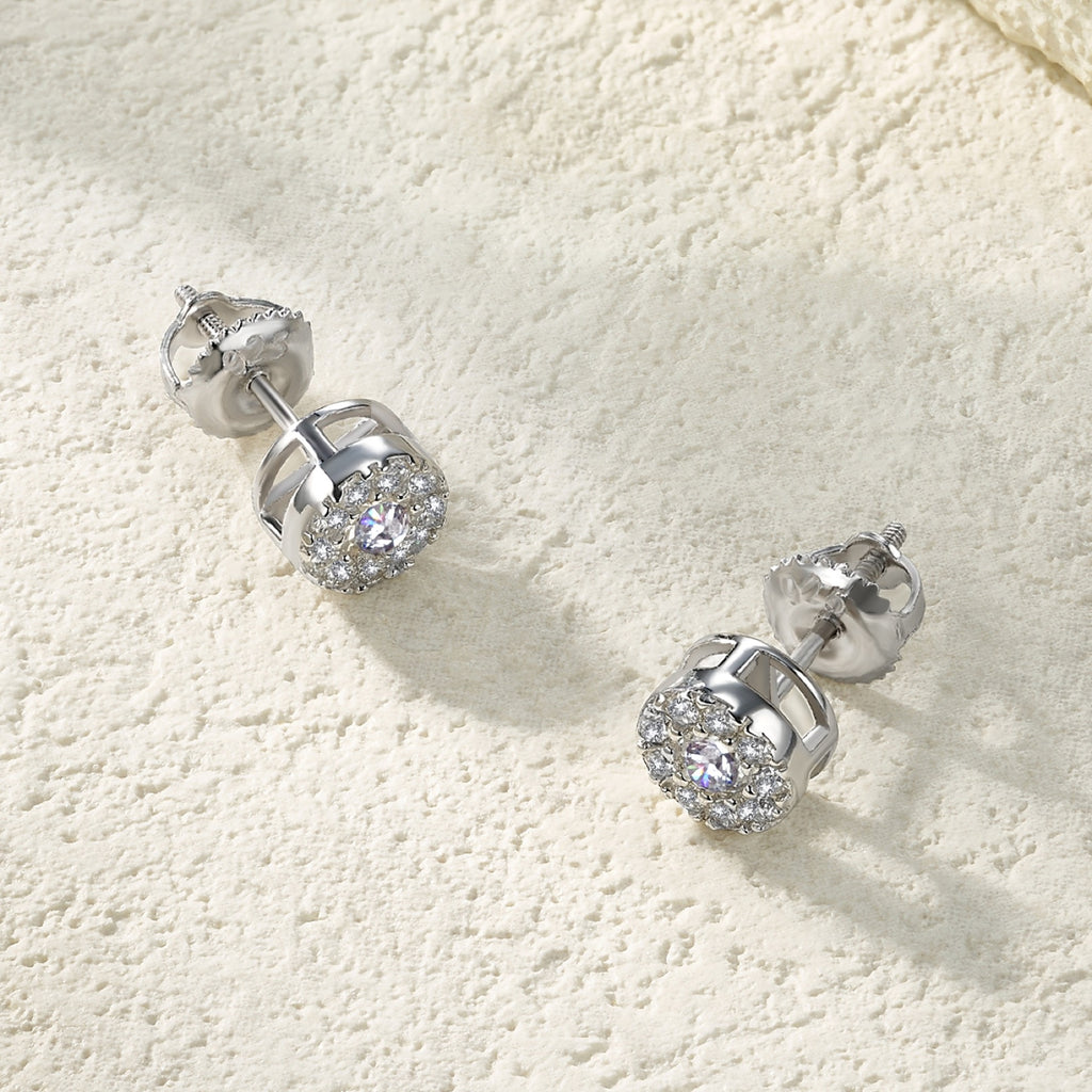 Dot Moissanite Halo Stud Earrings in Sterling Silver