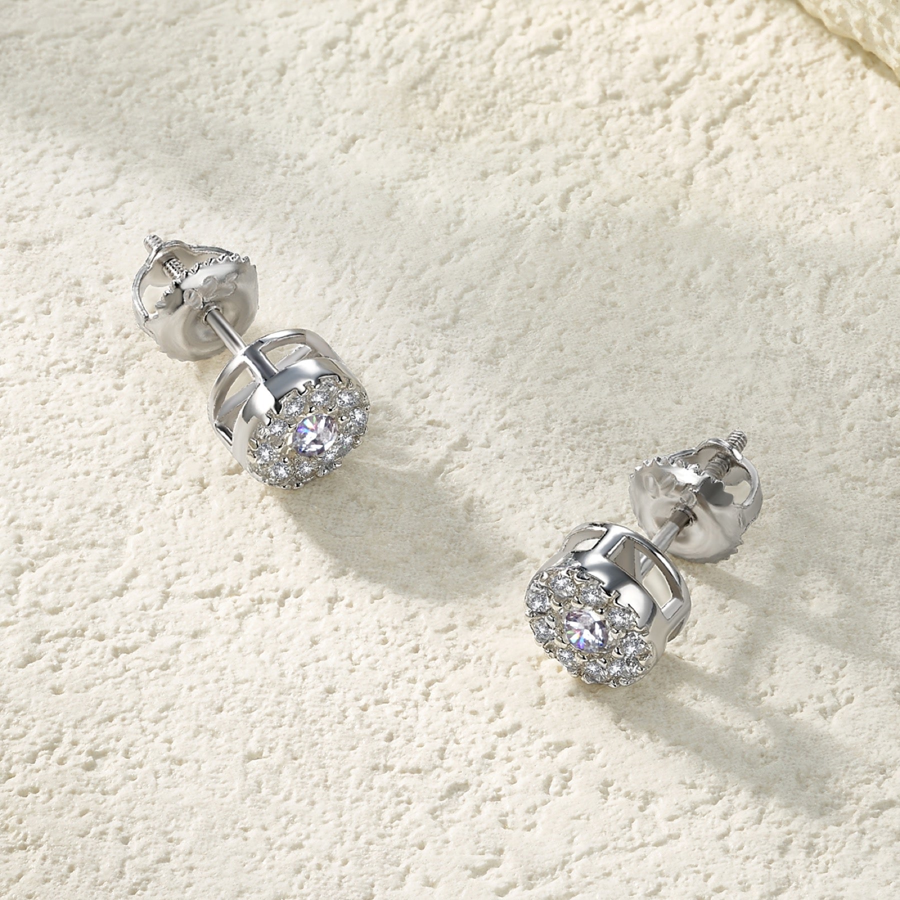 Dot Moissanite Halo Stud Earrings in Sterling Silver