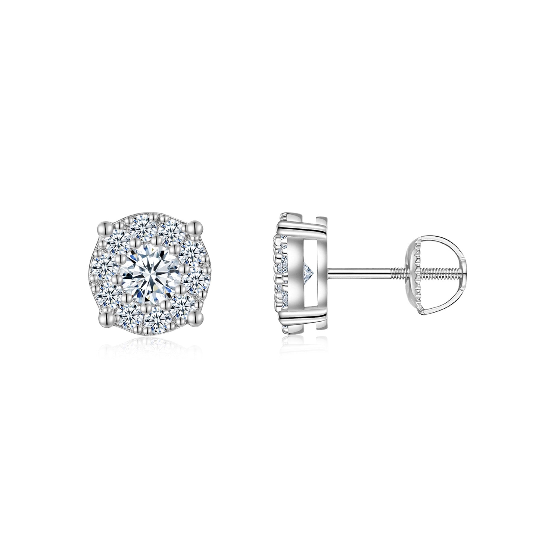 Fiore Moissanite Cluster Stud Earrings in Sterling Silver
