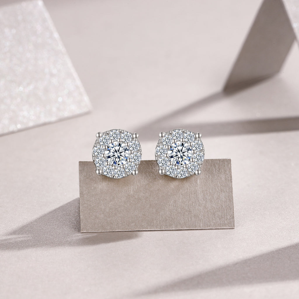 Fiore Moissanite Cluster Stud Earrings in Sterling Silver