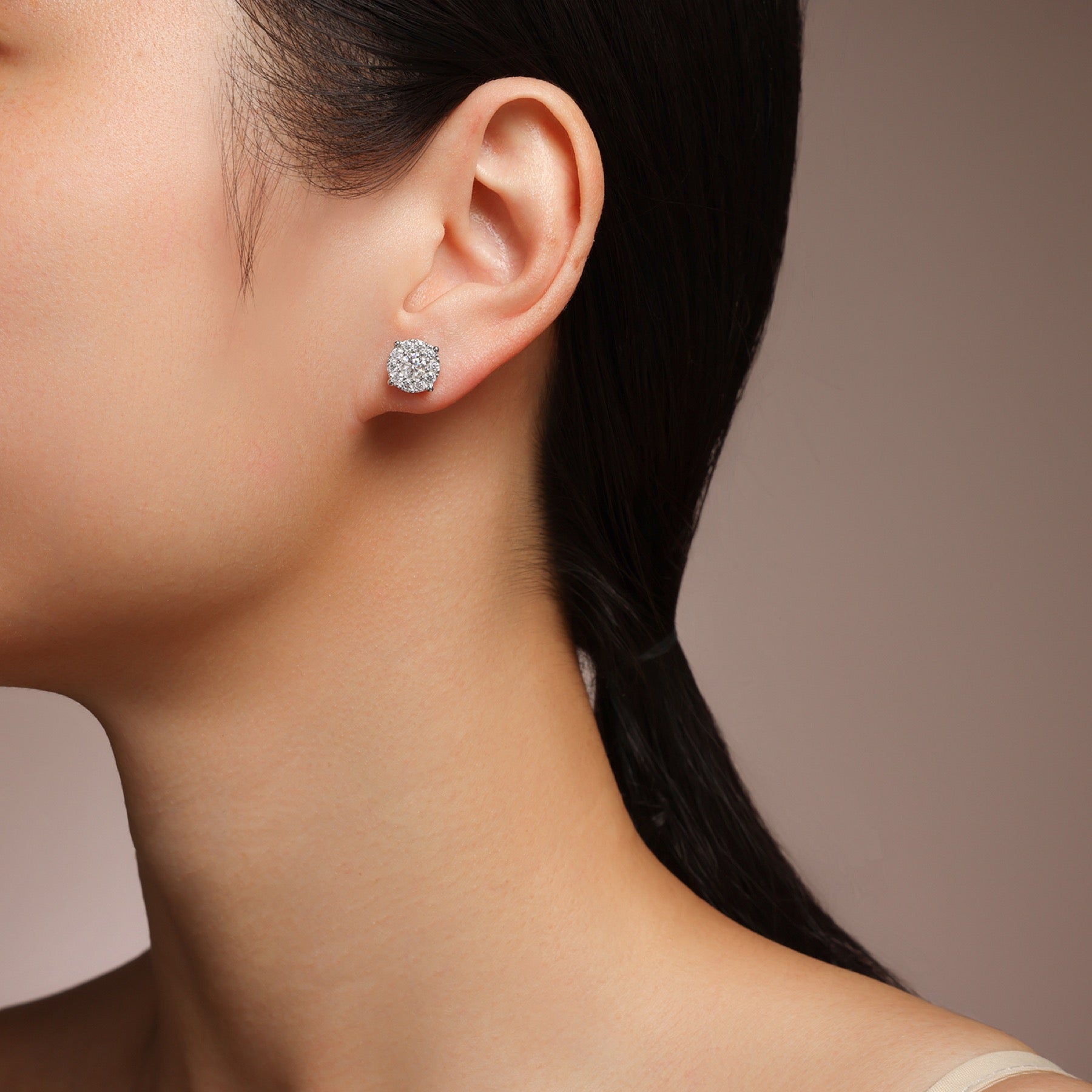 Fiore Moissanite Cluster Stud Earrings in Sterling Silver