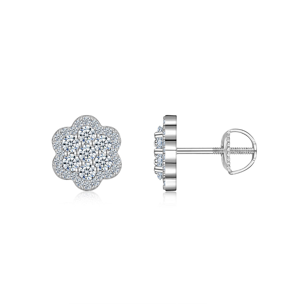 Blume Moissanite Flower Stud Earrings in Sterling Silver