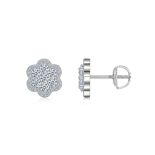 Blume Moissanite Flower Stud Earrings in Sterling Silver