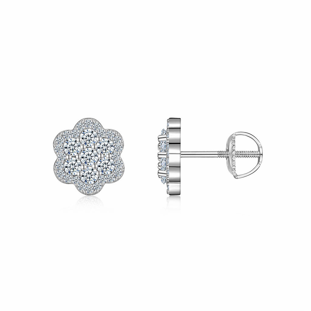 Blume Moissanite Flower Stud Earrings in Sterling Silver