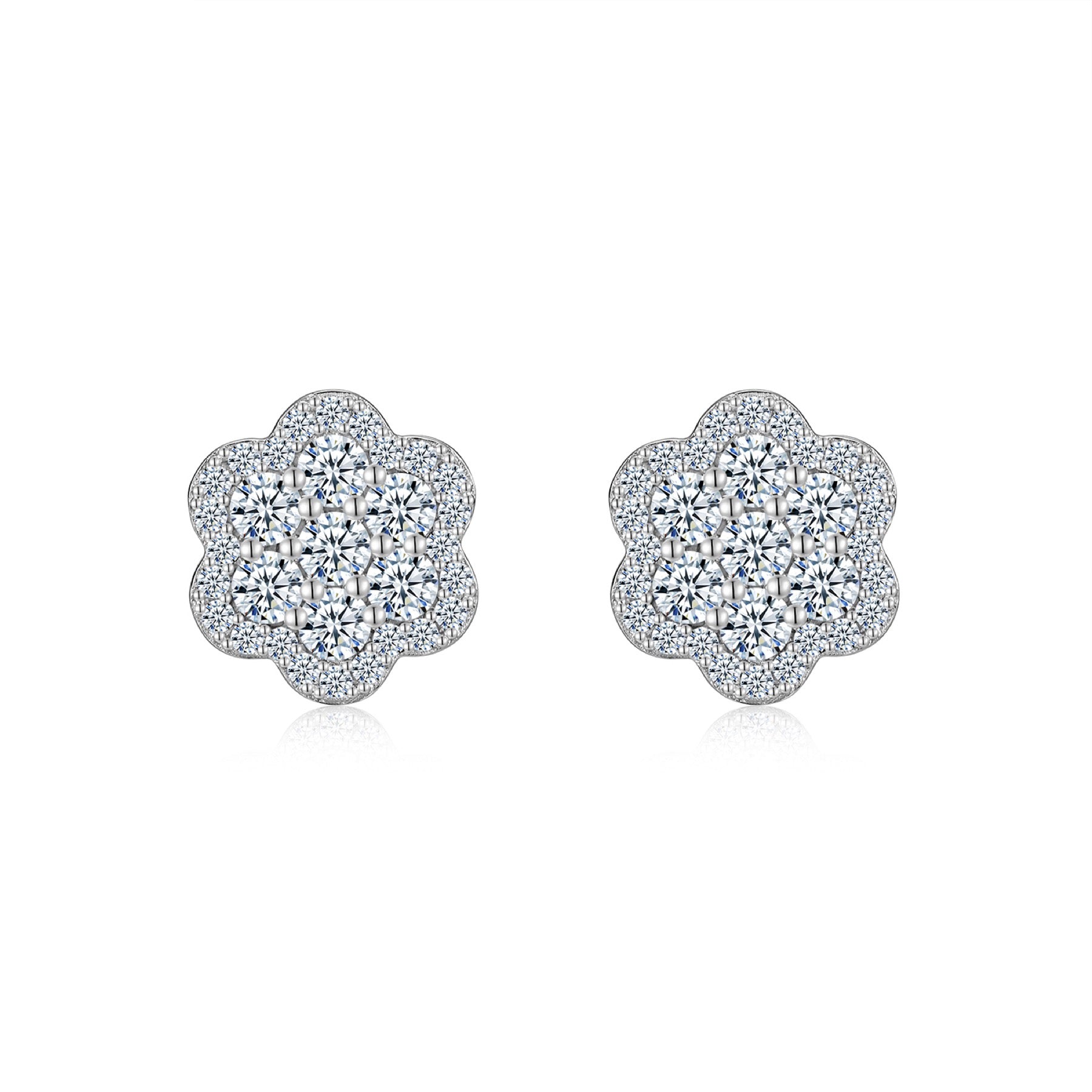 Blume Moissanite Flower Stud Earrings in Sterling Silver