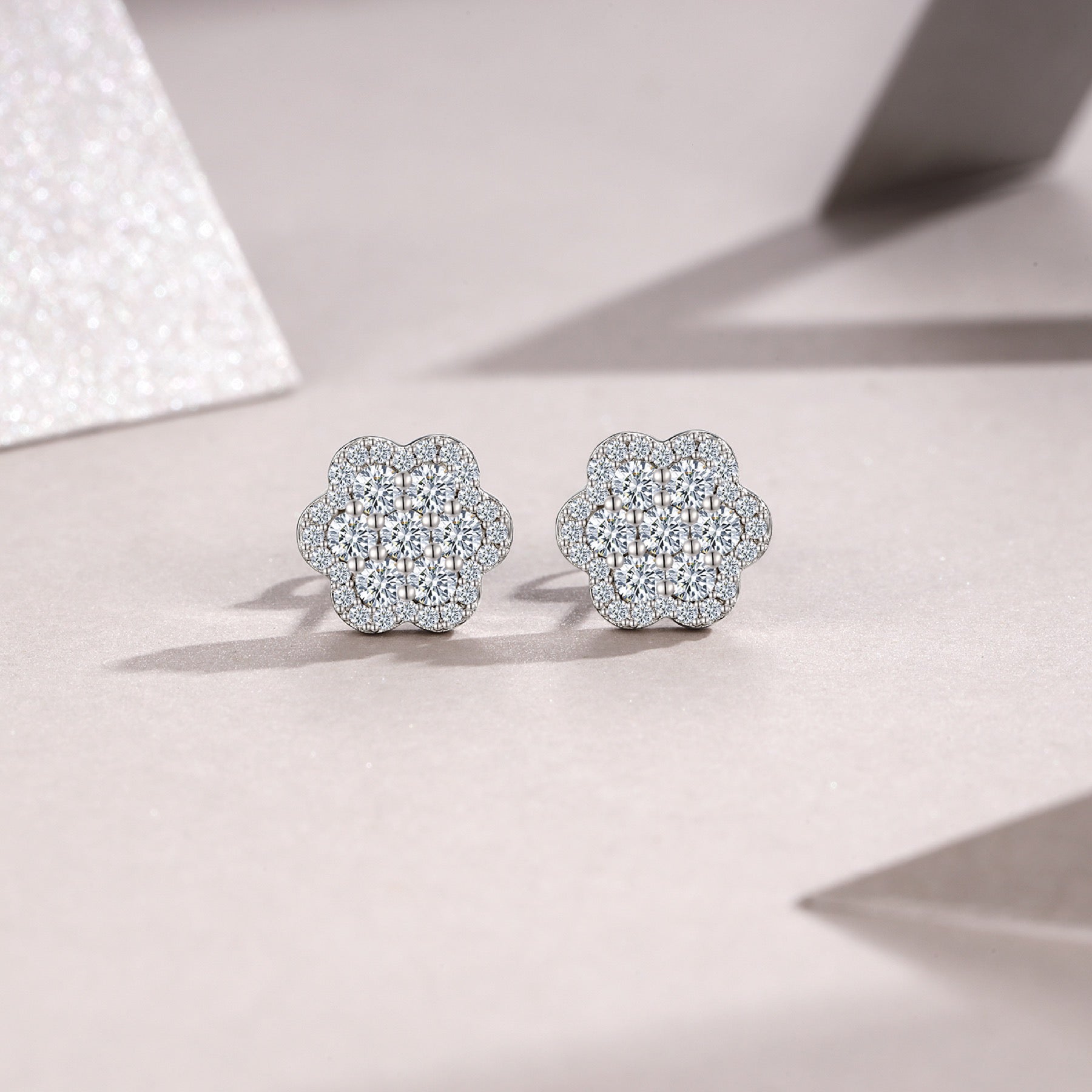 Blume Moissanite Flower Stud Earrings in Sterling Silver