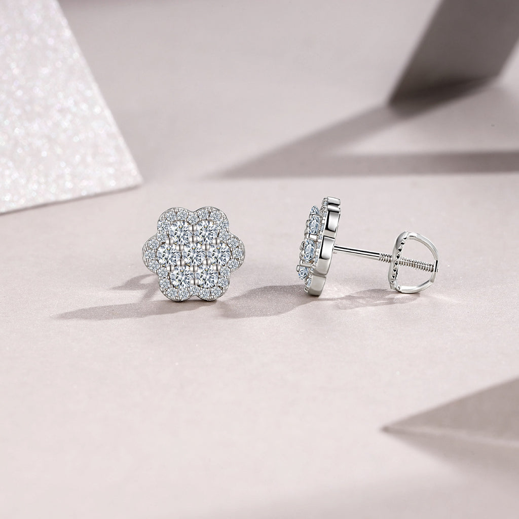Blume Moissanite Flower Stud Earrings in Sterling Silver