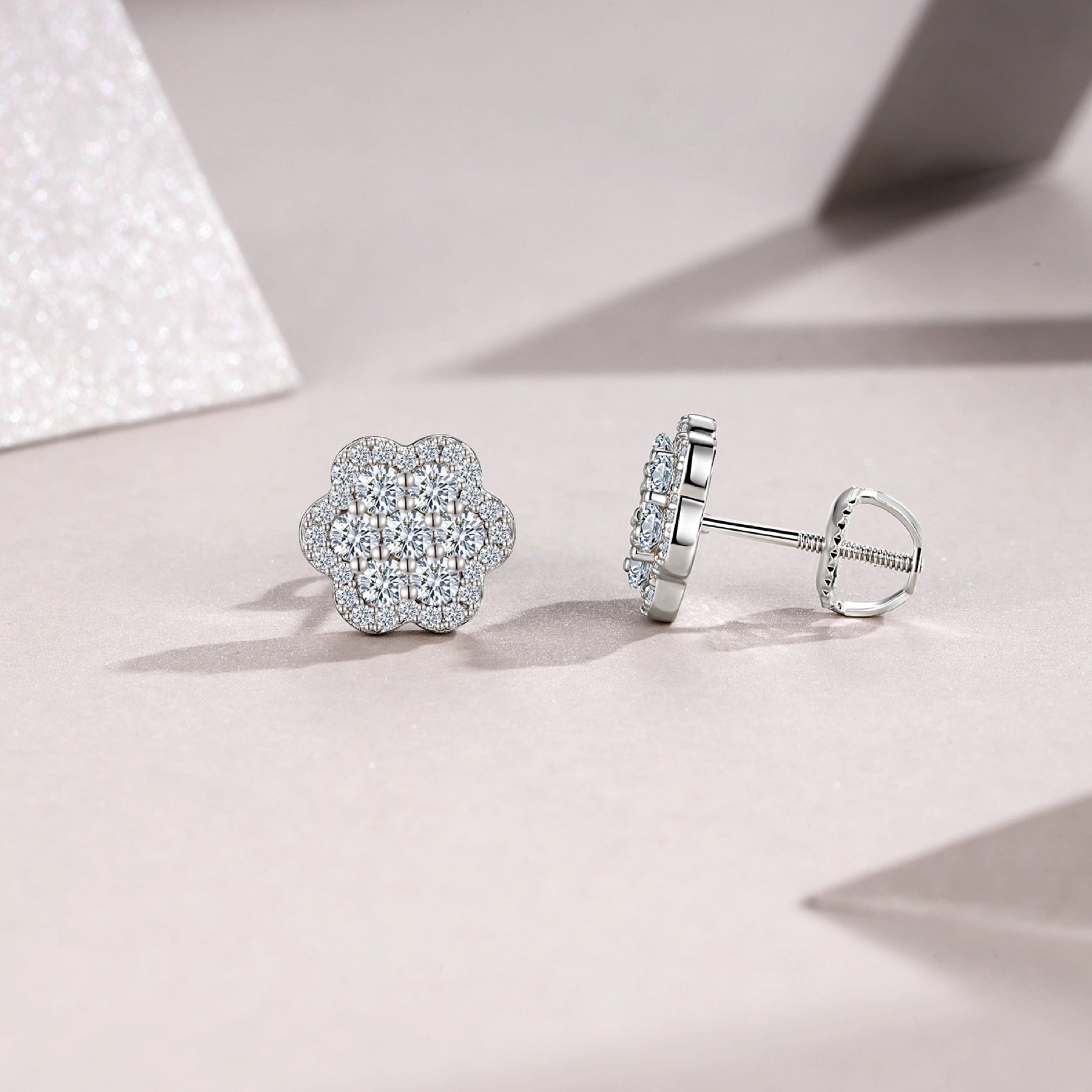 Blume Moissanite Flower Stud Earrings in Sterling Silver