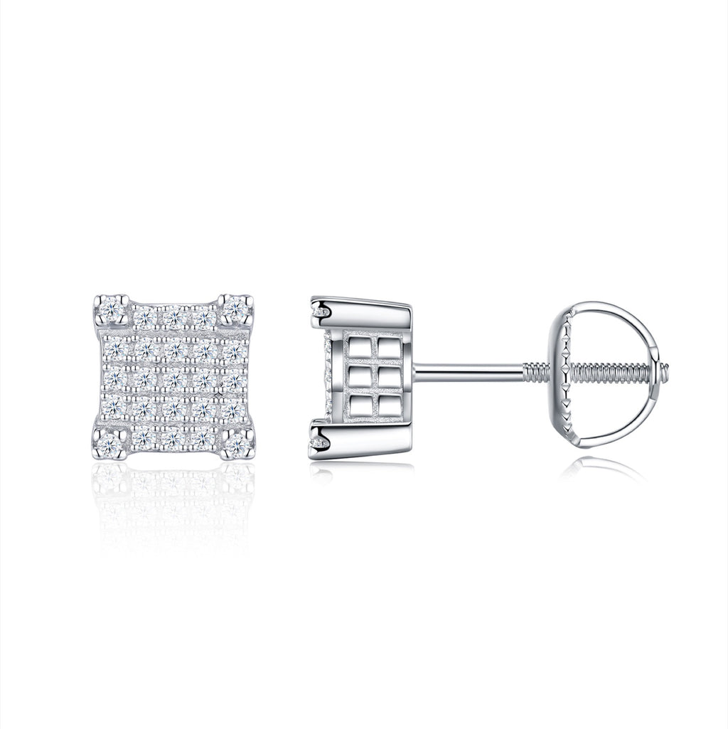 Grid Moissanite Pavé Stud Earrings in Sterling Silver