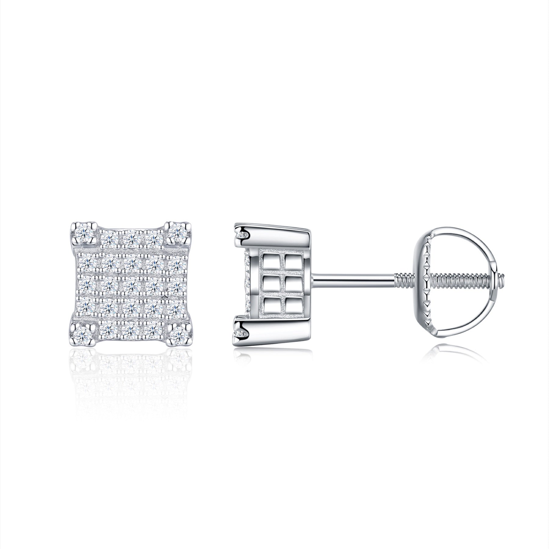 Grid Moissanite Pavé Stud Earrings in Sterling Silver