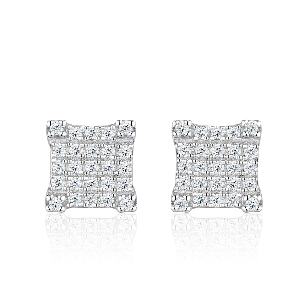 Grid Moissanite Pavé Stud Earrings in Sterling Silver