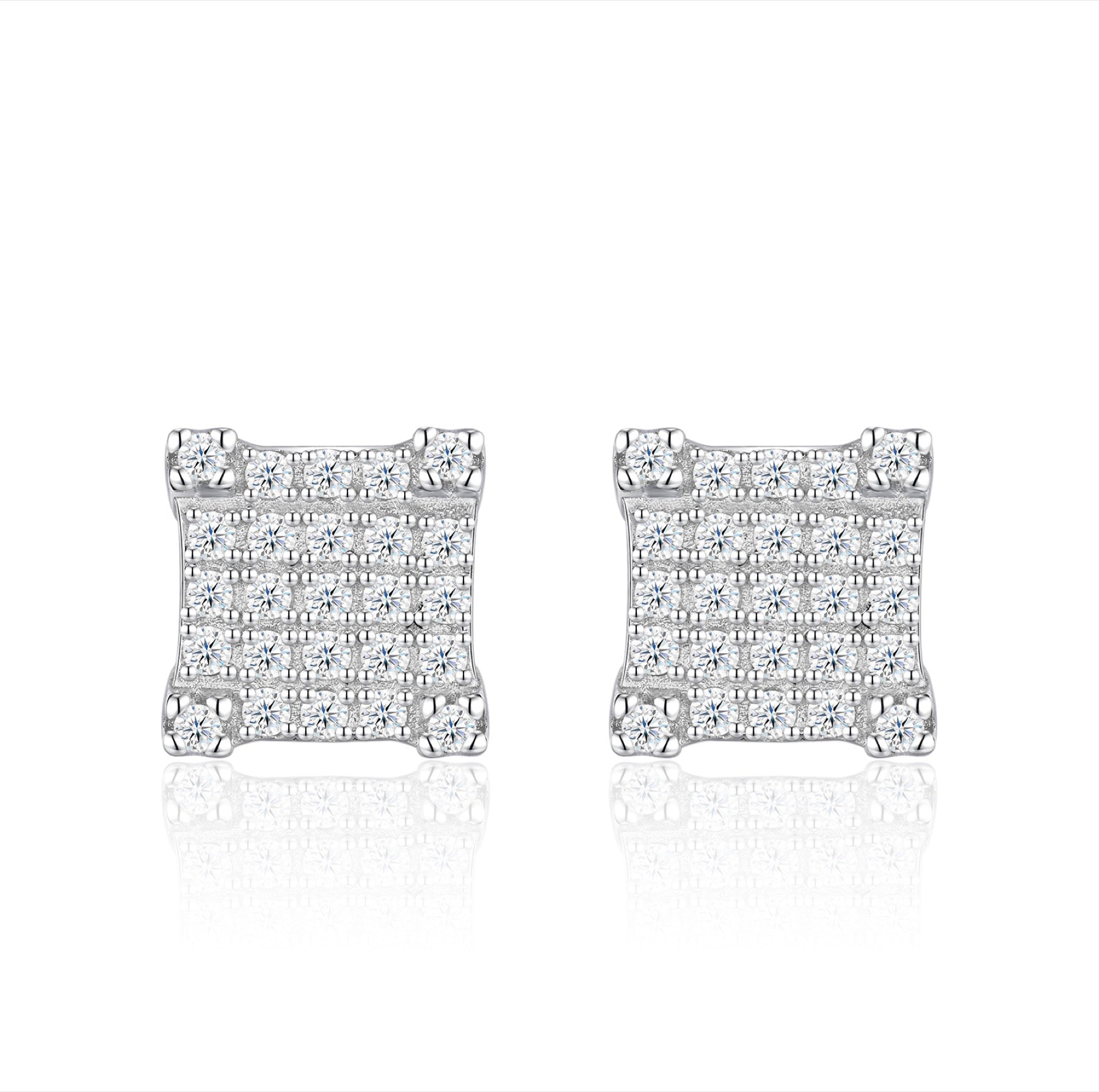 Grid Moissanite Pavé Stud Earrings in Sterling Silver