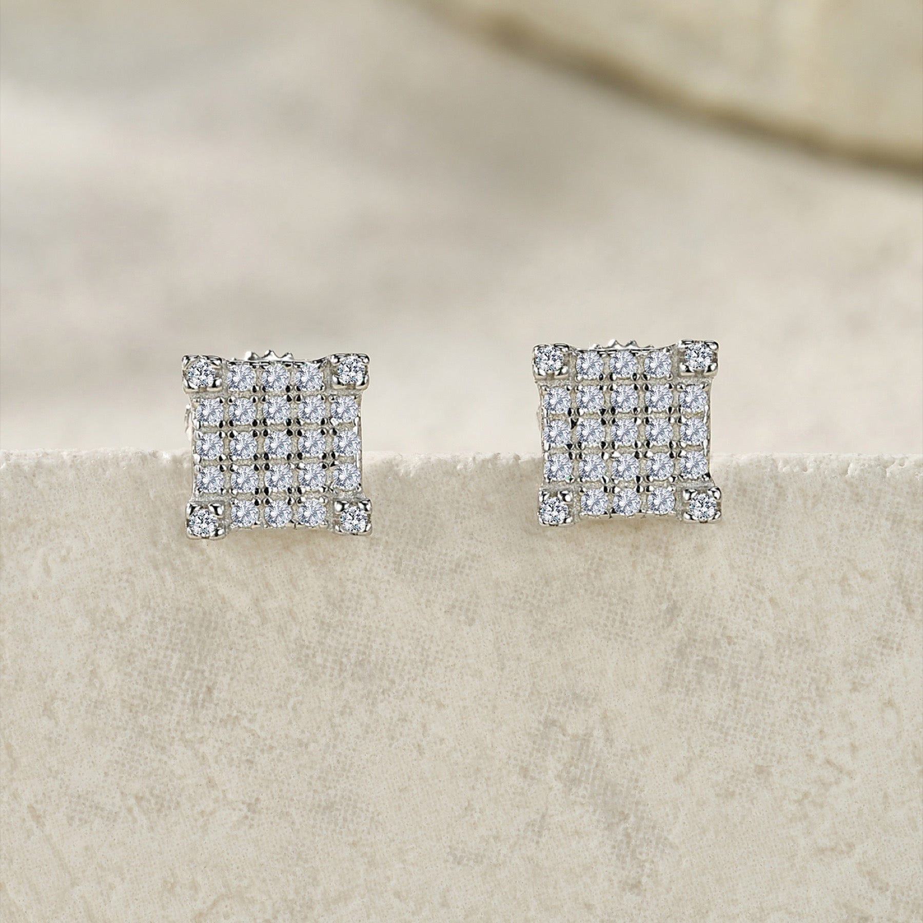 Grid Moissanite Pavé Stud Earrings in Sterling Silver