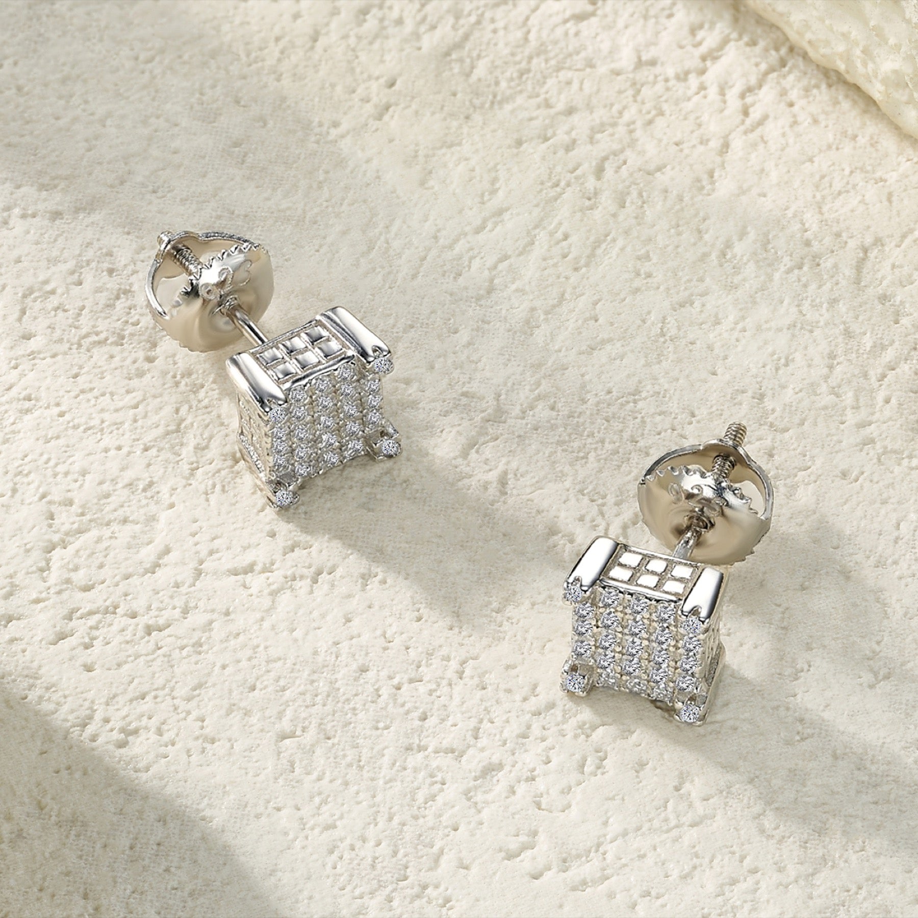Grid Moissanite Pavé Stud Earrings in Sterling Silver