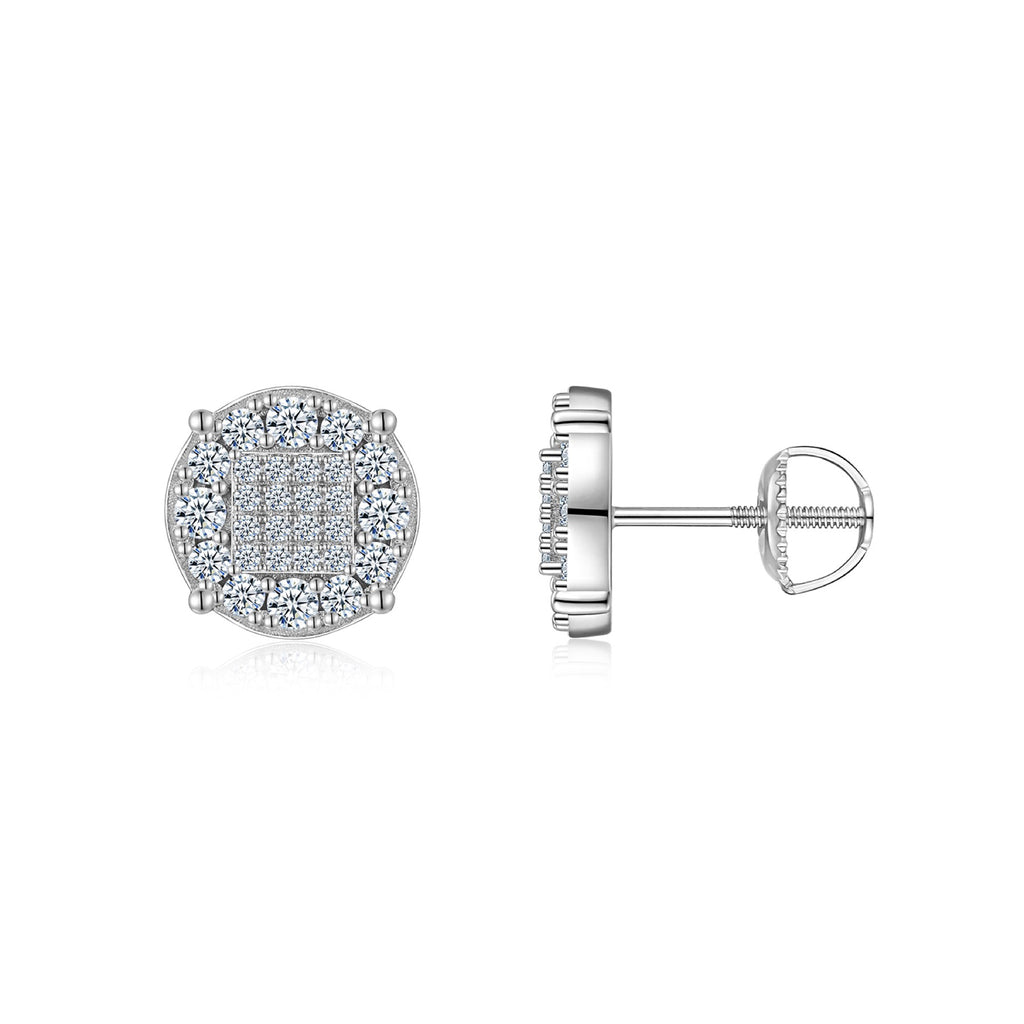 Halo Moissanite Pavé Cluster Stud Earrings in Sterling Silver