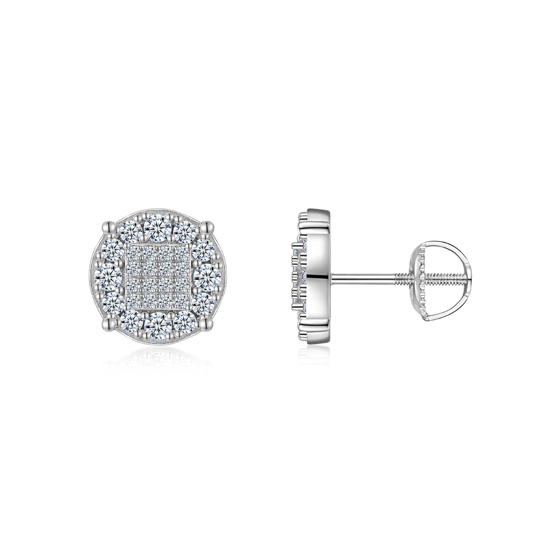 Halo Moissanite Pavé Cluster Stud Earrings in Sterling Silver