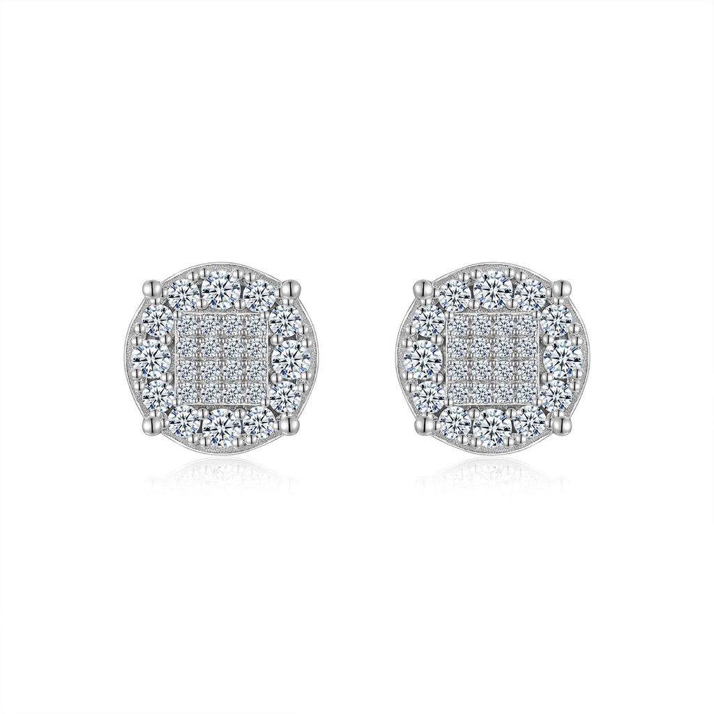Halo Moissanite Pavé Cluster Stud Earrings in Sterling Silver