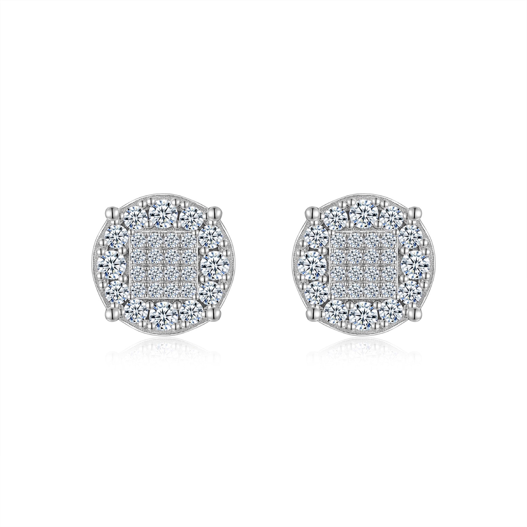 Halo Moissanite Pavé Cluster Stud Earrings in Sterling Silver