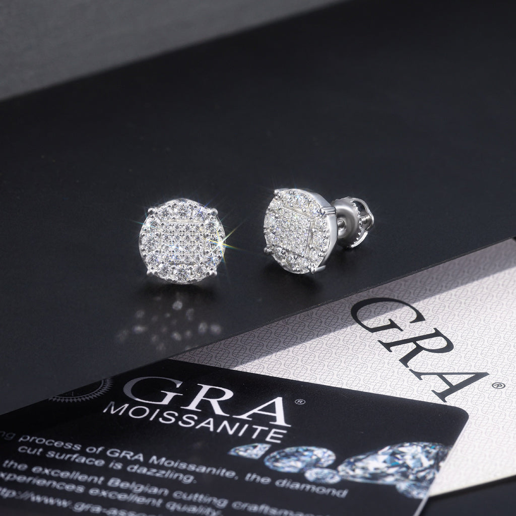 Halo Moissanite Pavé Cluster Stud Earrings in Sterling Silver