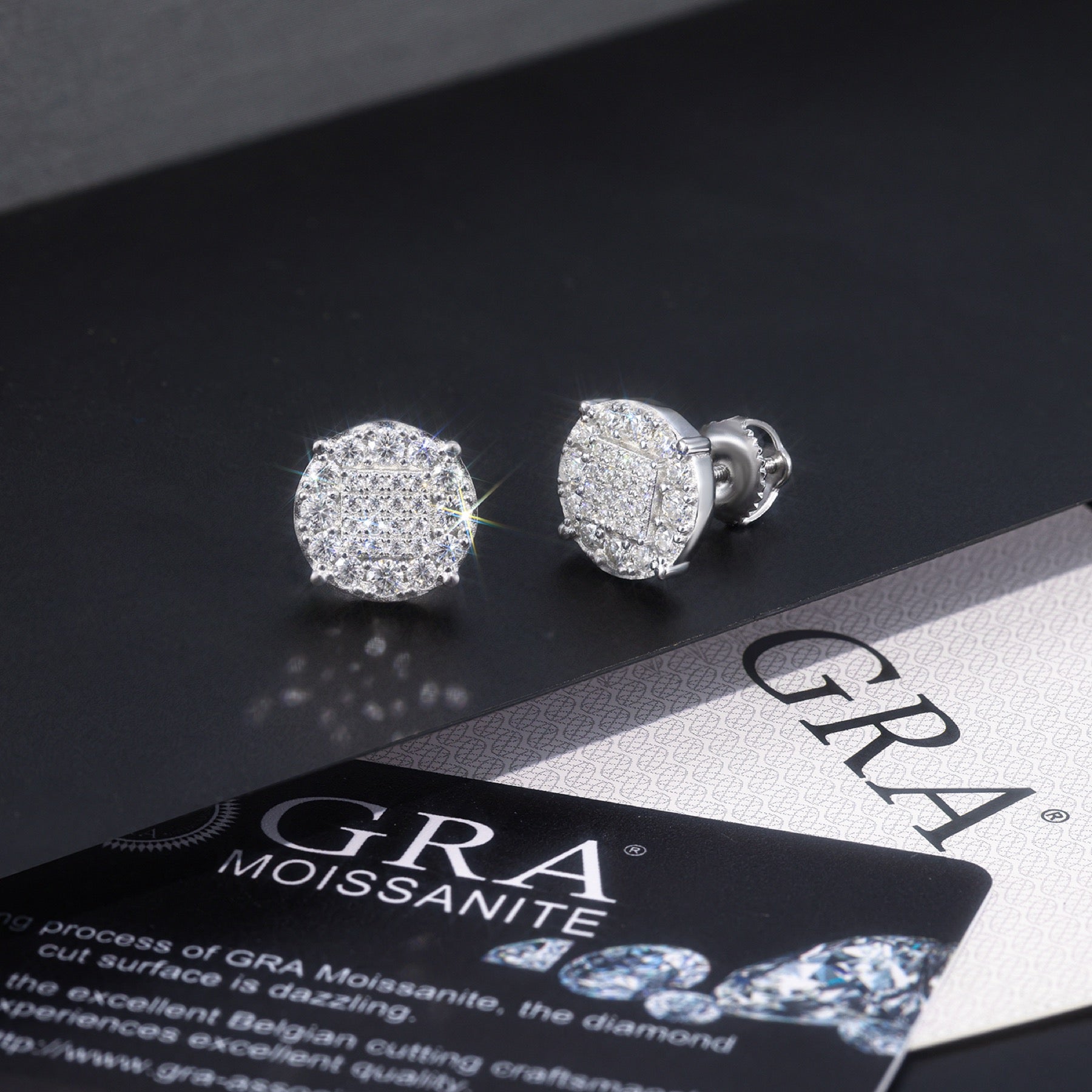 Halo Moissanite Pavé Cluster Stud Earrings in Sterling Silver