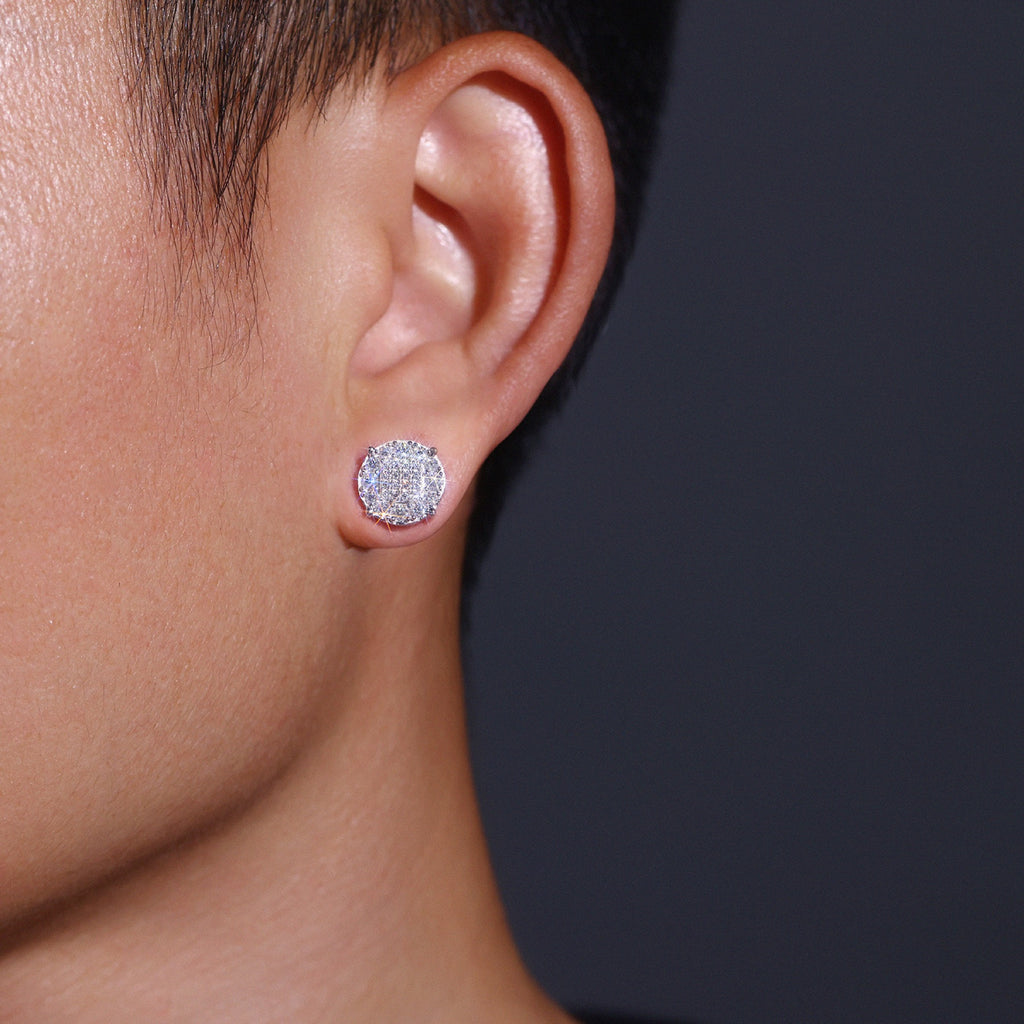 Halo Moissanite Pavé Cluster Stud Earrings in Sterling Silver