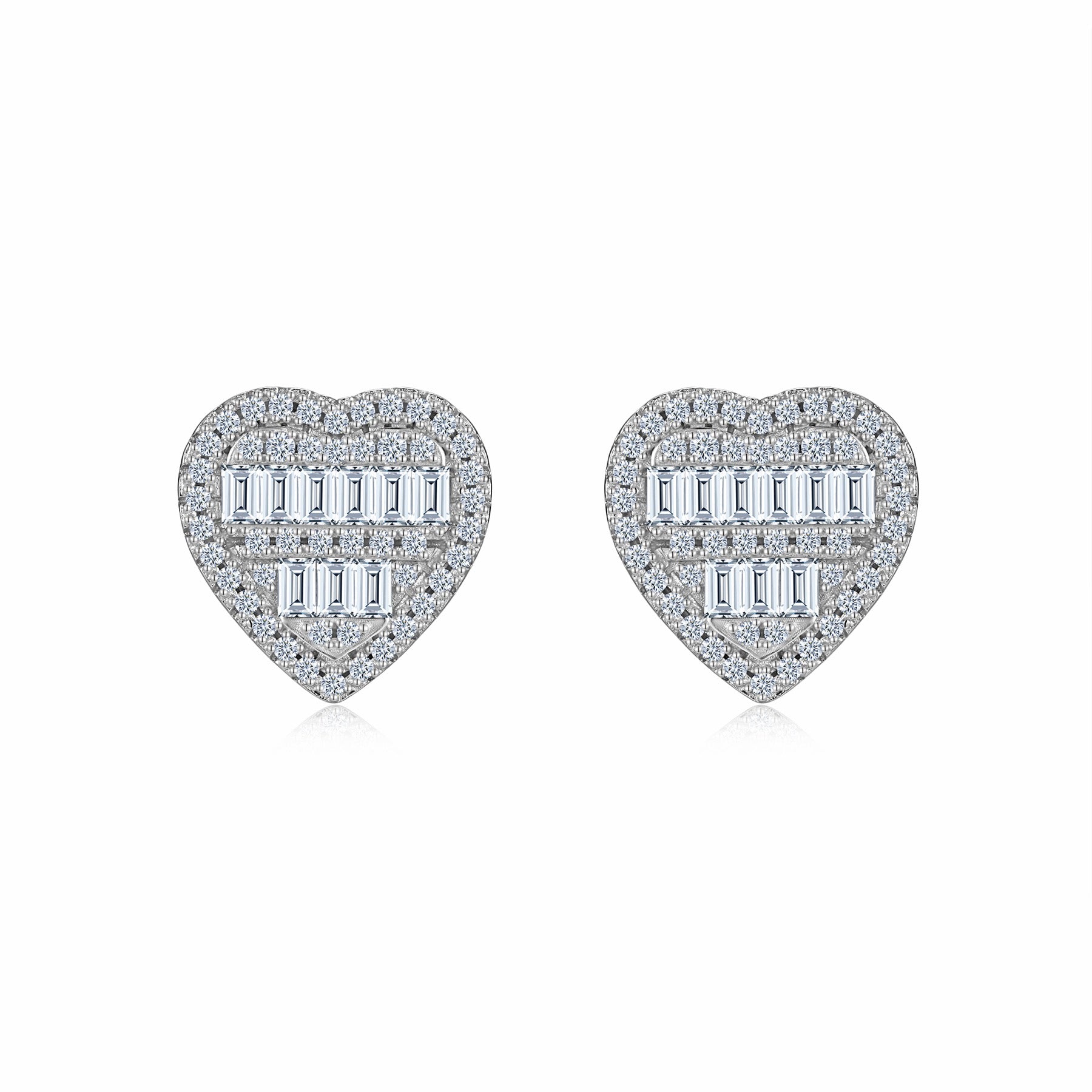 Amorette Moissanite Heart Stud Earrings in Sterling Silver