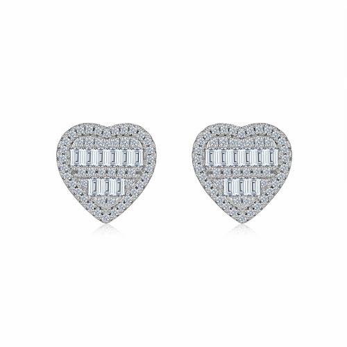 Amorette Moissanite Heart Stud Earrings in Sterling Silver