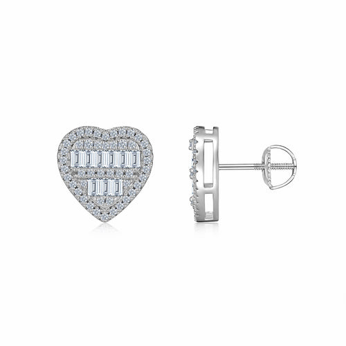 Amorette Moissanite Heart Stud Earrings in Sterling Silver