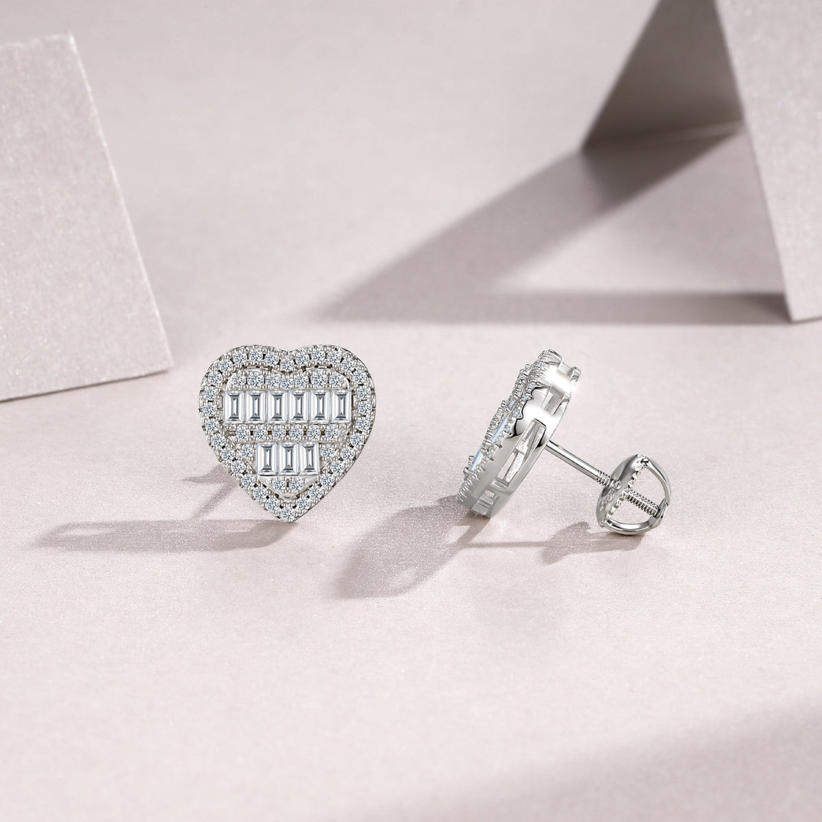 Amorette Moissanite Heart Stud Earrings in Sterling Silver