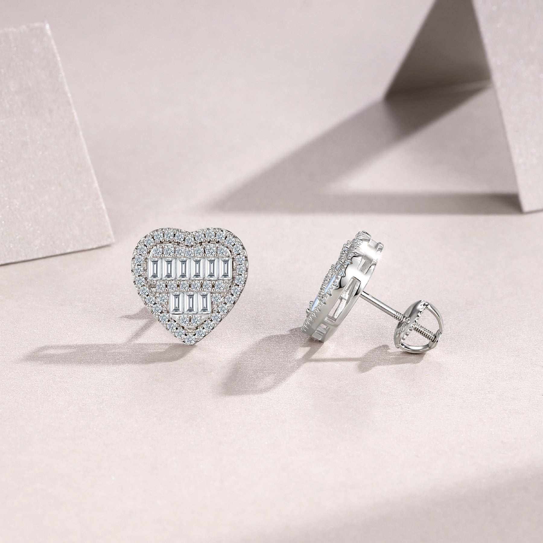 Amorette Moissanite Heart Stud Earrings in Sterling Silver