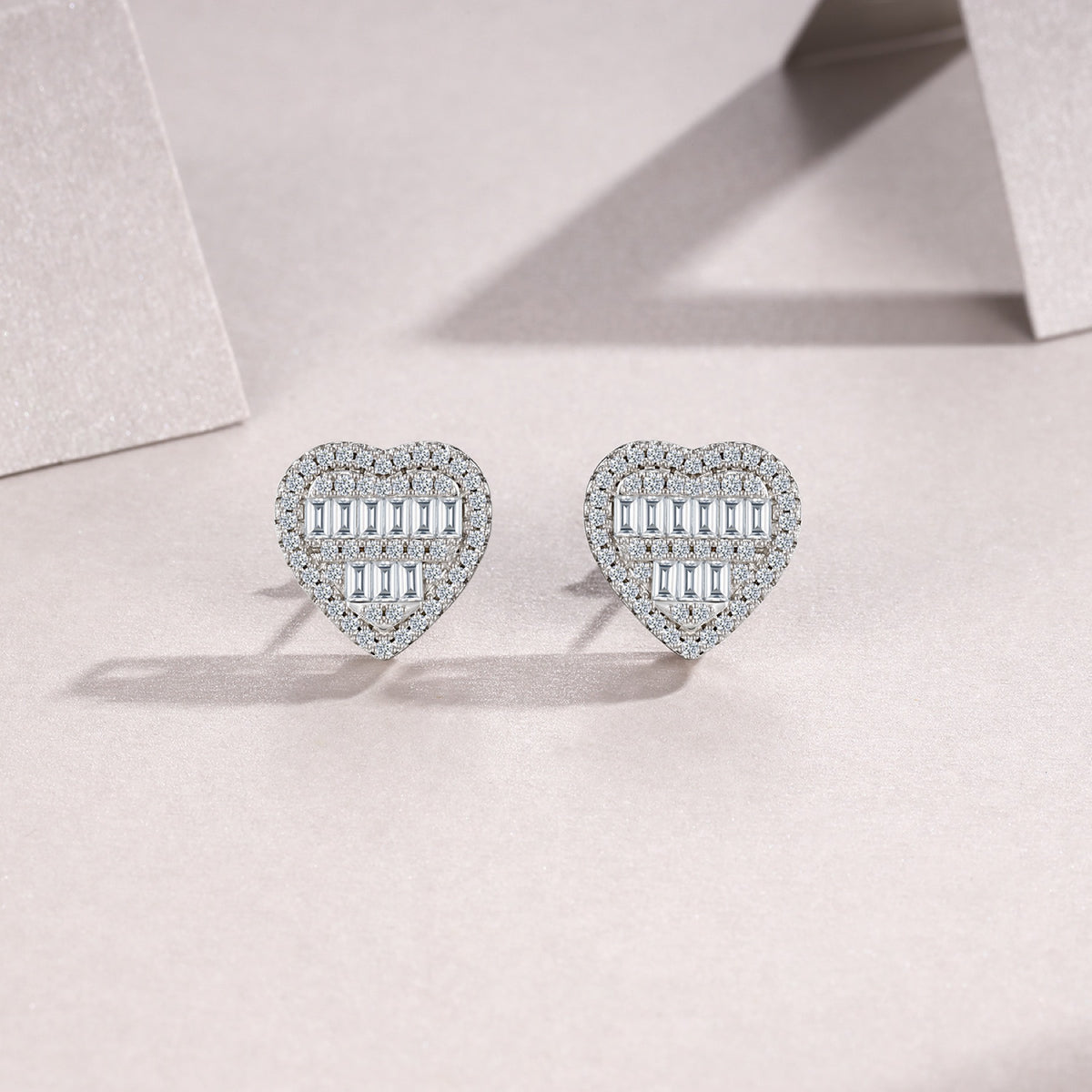 Amorette Moissanite Heart Stud Earrings in Sterling Silver